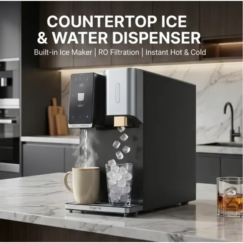 All-in-One Electric Hot & Cold Countertop Model Ice Making Water Dispenser with RO Filtration System for Household & Hotel