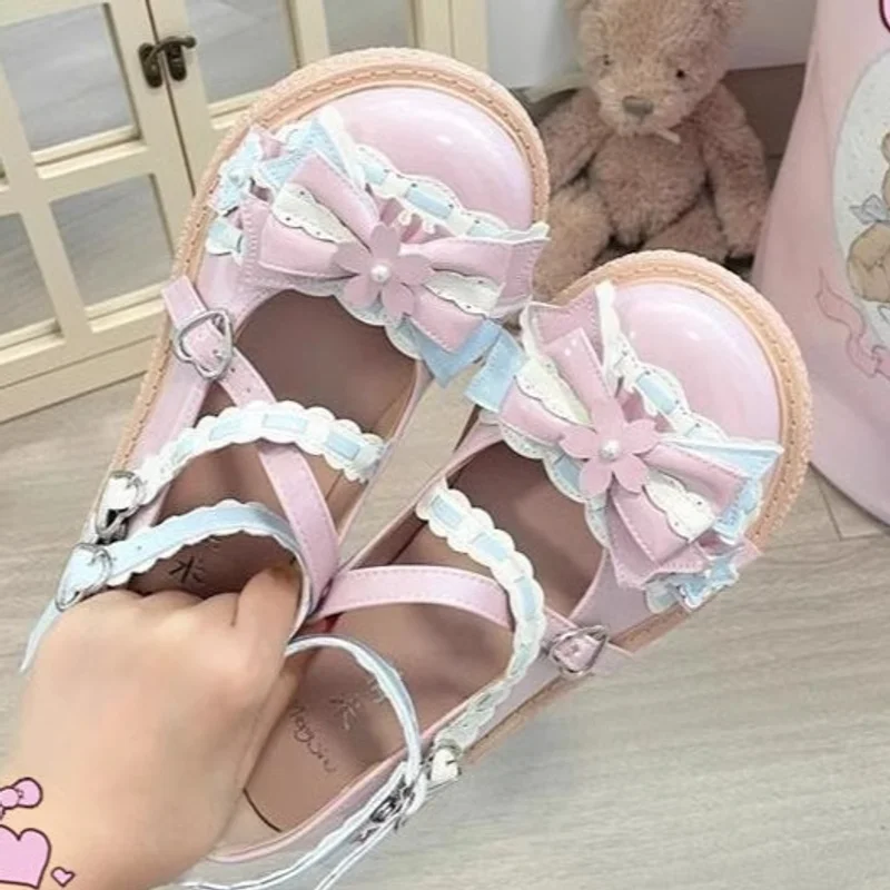 الحلو جولة الرأس لطيف فتاة لوليتا اليابانية لوليتا كريم أحذية لو أحذية واحدة Jk طالب الأحذية الجلدية #3