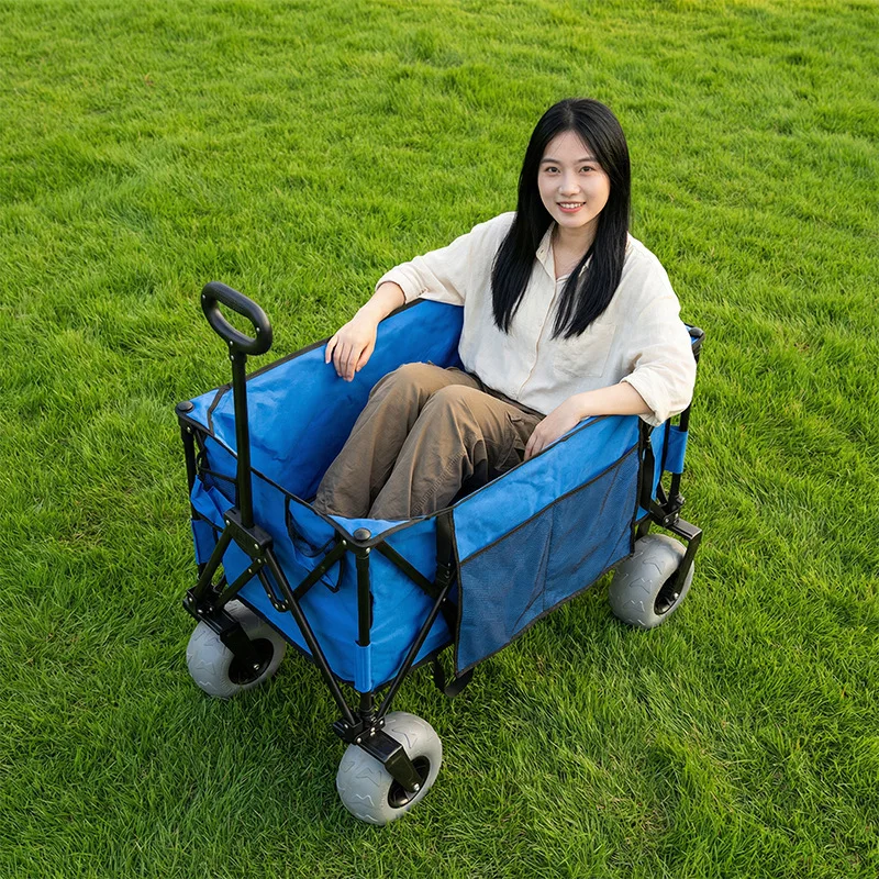 Foldable Metal Beach Wagon Quick Release Swivel Balloon Wheels Compact & Spacious Camping Cart Easy to Disassemble