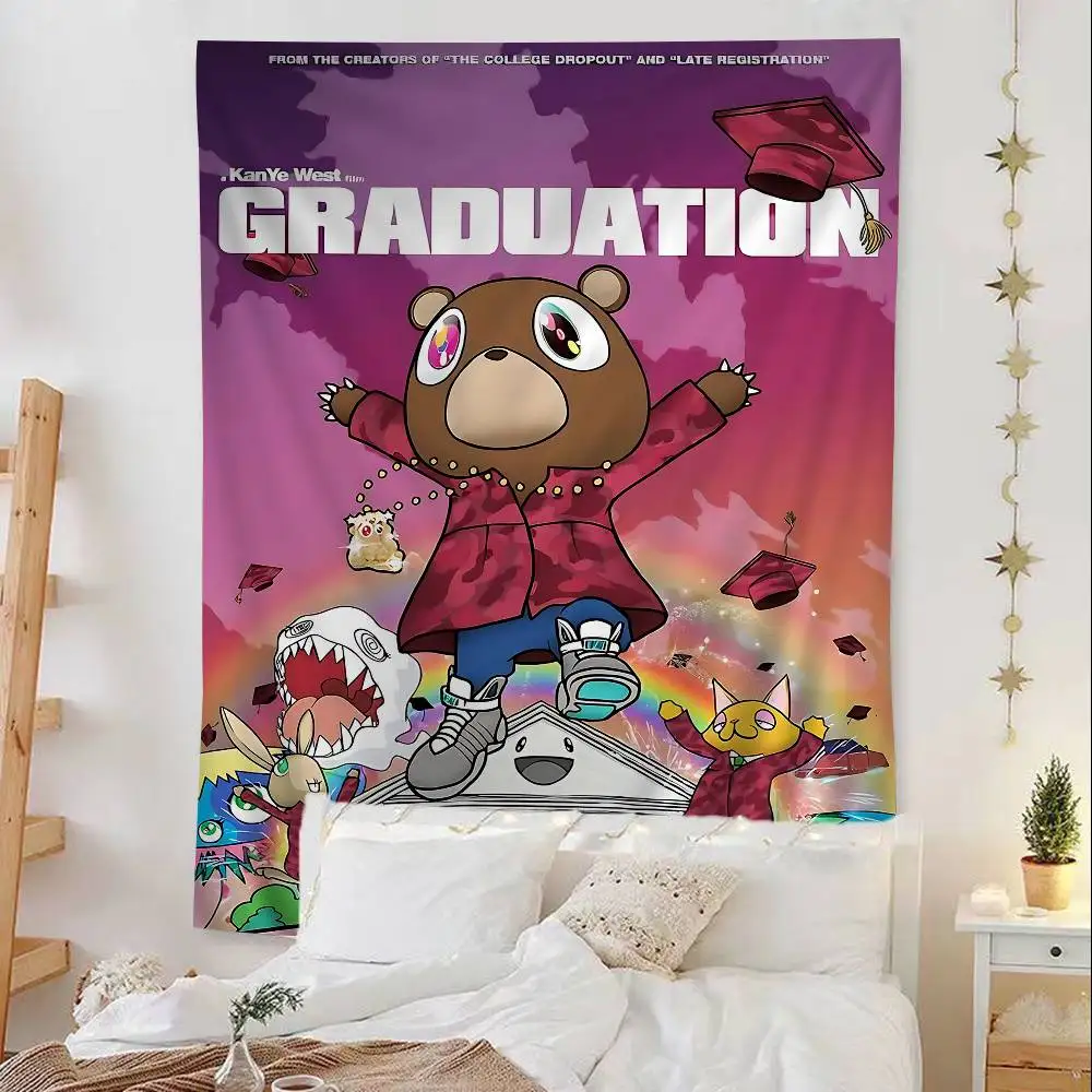 Modern Pop Wall Art Hip-Hop Rapper Kanye West Anime Tapestry Hippie Flower Wall Carpets Dorm Decor Cheap Hippie Wall Hanging