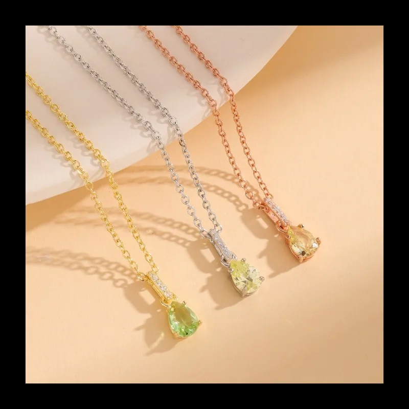 

Винтажный камень рождения August S925, серебро, оливково-зеленая капля воды, кулон с цирконом, ожерелье, женские нишевые модные украшения