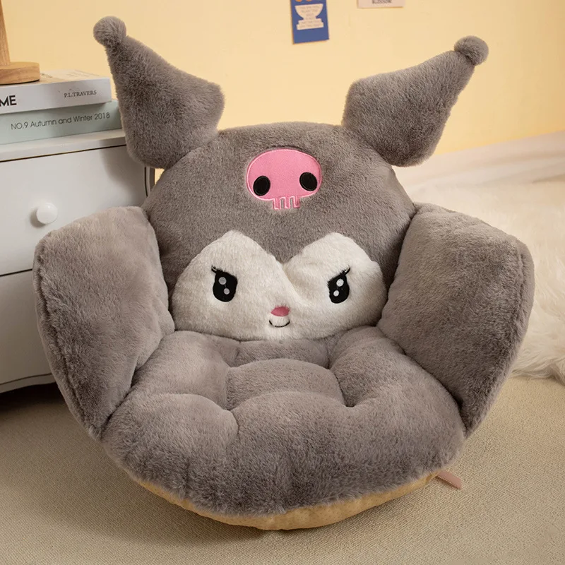 Sanrio Cartoon Cinnamoroll Winter Plush Half Surrounded Black Kuromi Cushion Backrest Dormitory Office Non-slip Chair Cushion