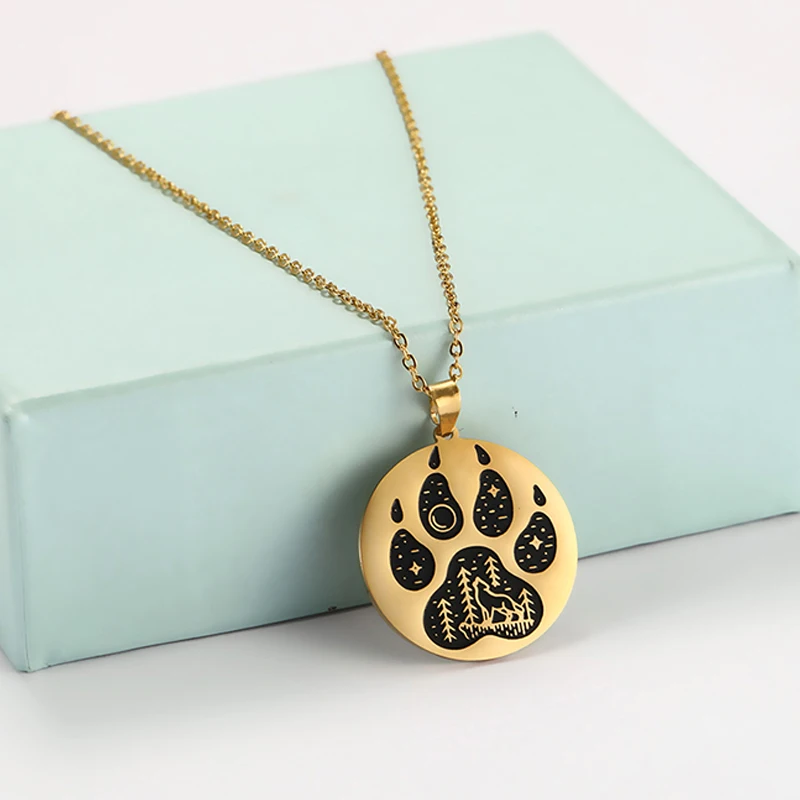 COOLTIME Animal Dog Wolf Cat Claw Pendant Necklace for Women Men Stainless Steel therian Necklaces best friends Couple Jewelry