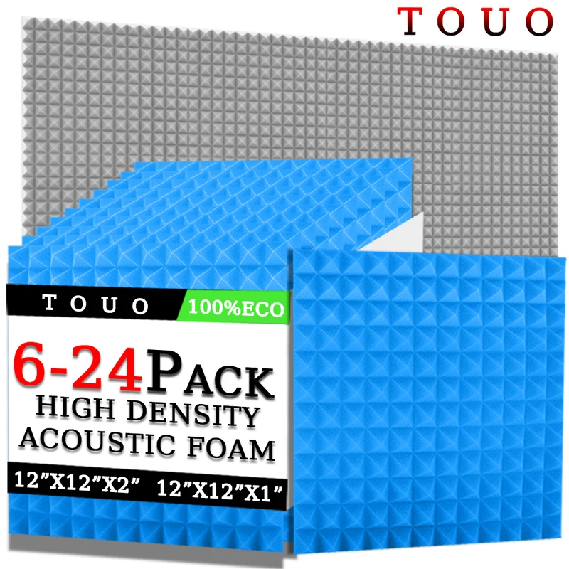 

TOUO 6-24 Pcs Acoustic Foam Soundproof Material High-Density Sound-Absorbing Soundproof Foams Panel Drum Room Acoustic Treatment