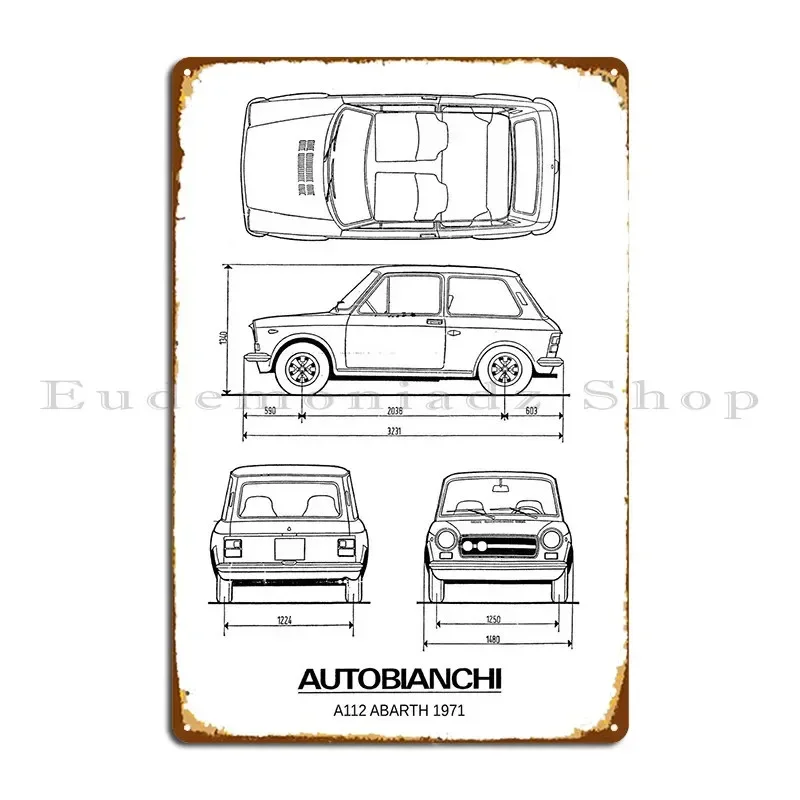 Bnw Autobianchi A112 Abart Targhe In Metallo, Insegne Da Parete Per Garage, Soggiorno, Poster In Latta