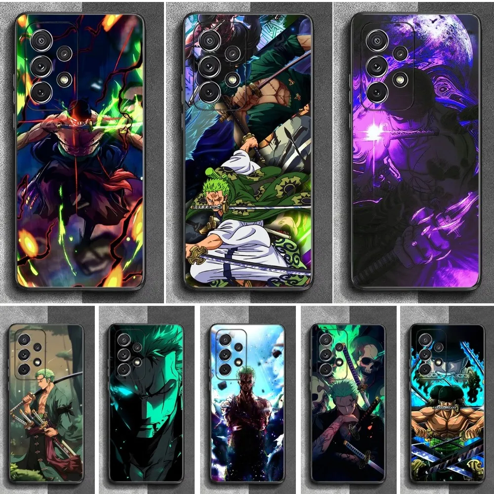 Anime Ones P-Pieces Zoro Phone Case For Samsung S24,23,22,30,21,10,9,Ultra,Plus,Lite,FE,Soft Silicone Black Cover