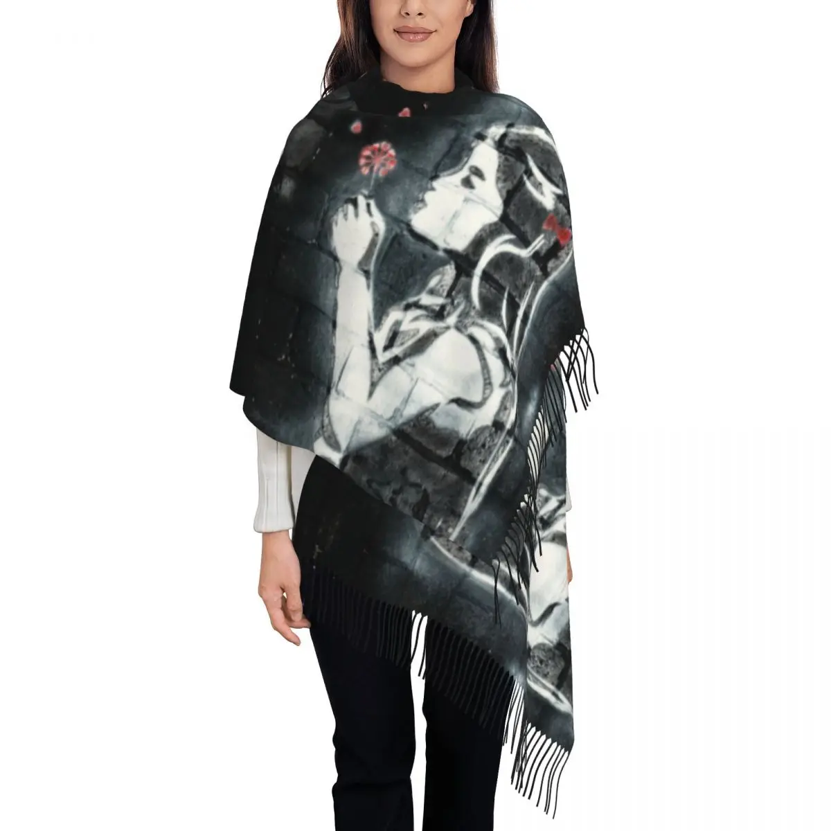 Custom Printed Girl Blowing Hearts By Banksy Scarf Men Women Winter Warm Scarves Graffiti Street Art Shawls Wraps