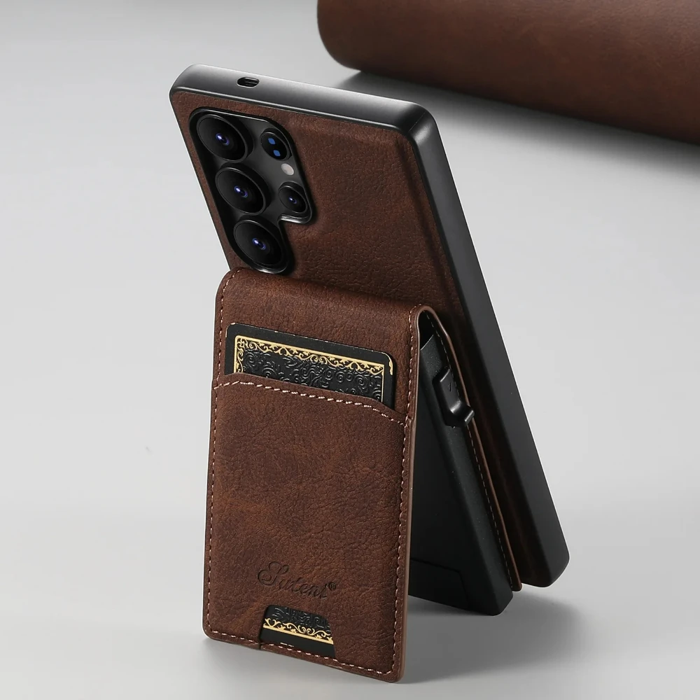 

Кожаный чехол Lychee Grain для Samsung Galaxy S25 Ultra S24 Plus S23 S22 Note20, коробка для карт + магнитный съемный чехол-кошелек для телефона