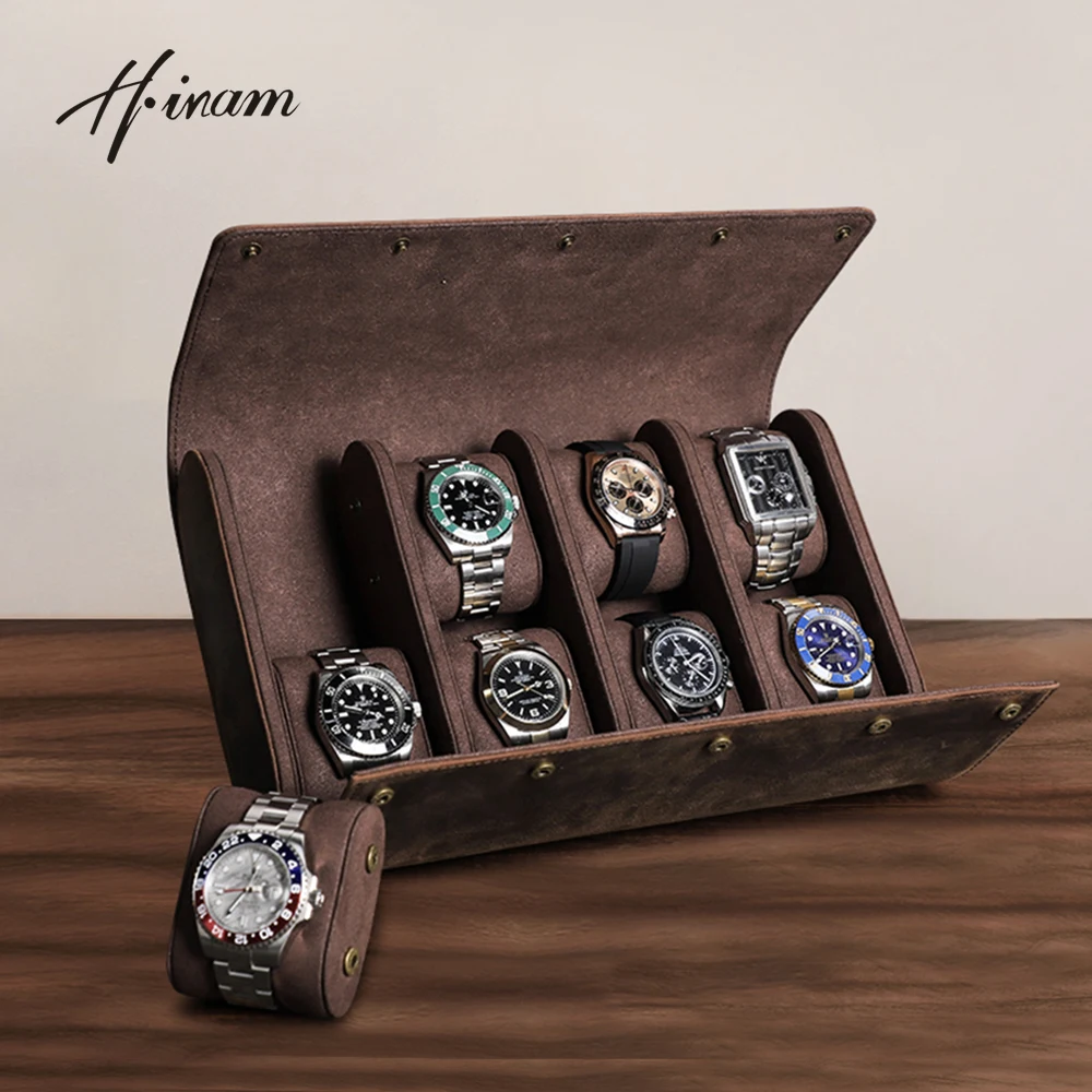 Luxury Vintage Watch Roll Travel Case Genuine Leather Handmade Display Box 1/2/3/6/8 Slots Wrist Watches Jewelry Storage Pouch