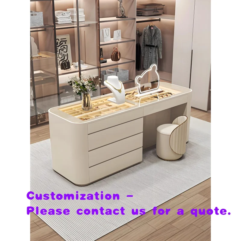 custom.Mall Island Display Counter & Cabinet LED Light Multi-Layer Beauty Cosmetics Nail Products Stand Modern  Shape MDF Hotel