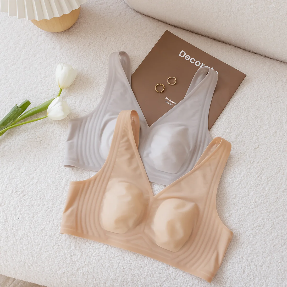 Rabbit ear lingerie women thin large chest small gathered vice breast anti-sagging large non-mark style bra