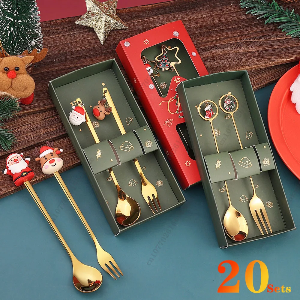 

20Sets Christmas Spoon Set Cute Christmas Gift Cutlery Two Sets Father Christmas Doll Dessert Spoon Cutlery Set Christmas