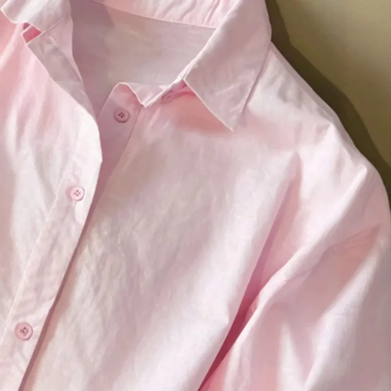 Sweet Shirt and Shorts Set Pink Long-sleeved Shirt Elastic Waist Shorts A Casual Versatile Women's Two Piece Set Summer Suit view 4