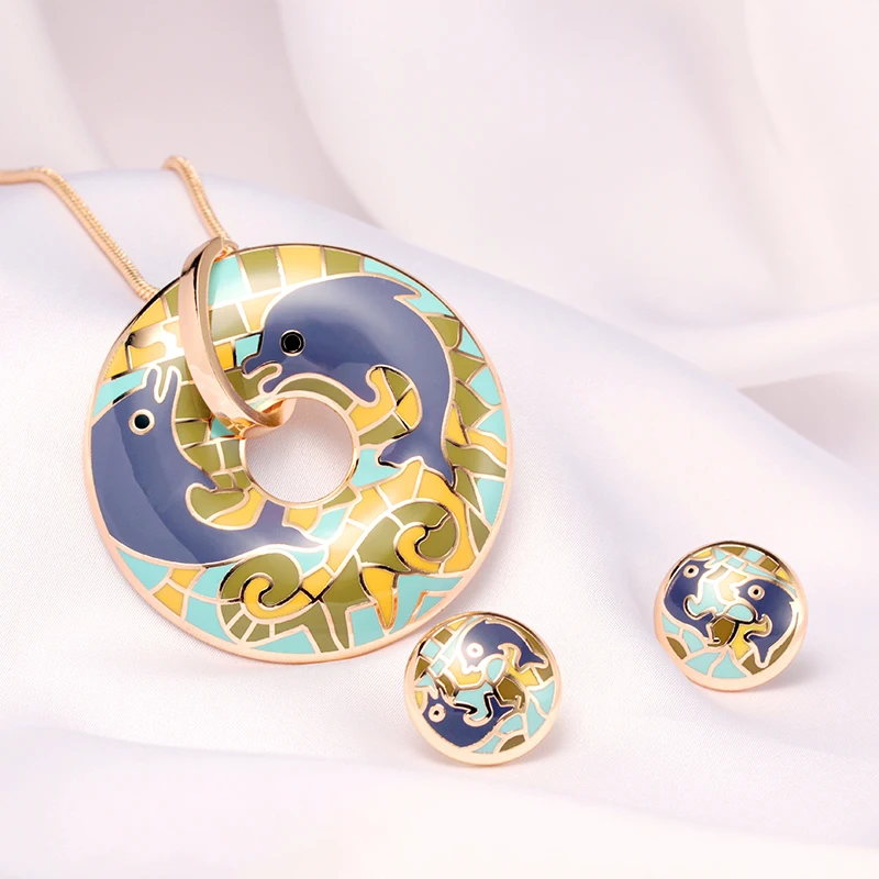 R&X  Engagement Necklace/Earrings Trendy Gift Sieraden Sets S22101 Stainless Steel Enamel Jewelry Necklace Set Women Anniversary