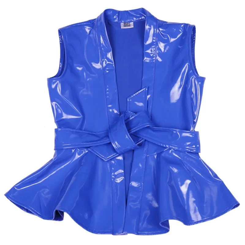 New shiny latex ammonia shawl GB37 fashionable half skirt short coat lotus leaf short vest jazz suit