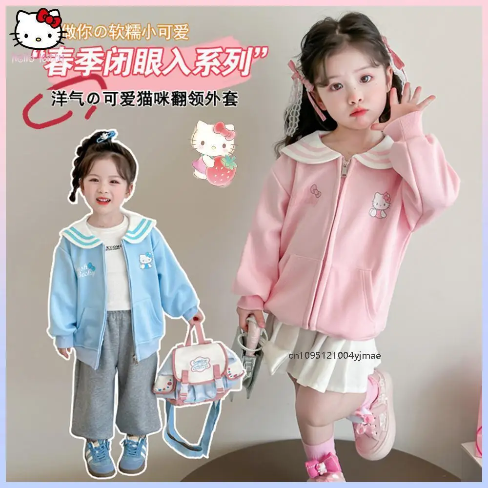 خريف جديد مرحبا كيتي الأطفال البحرية طوق سترة سانريو أنيمي Kawaii موضة الكرتون التلبيب طوق كلية نمط سترة هدية #2