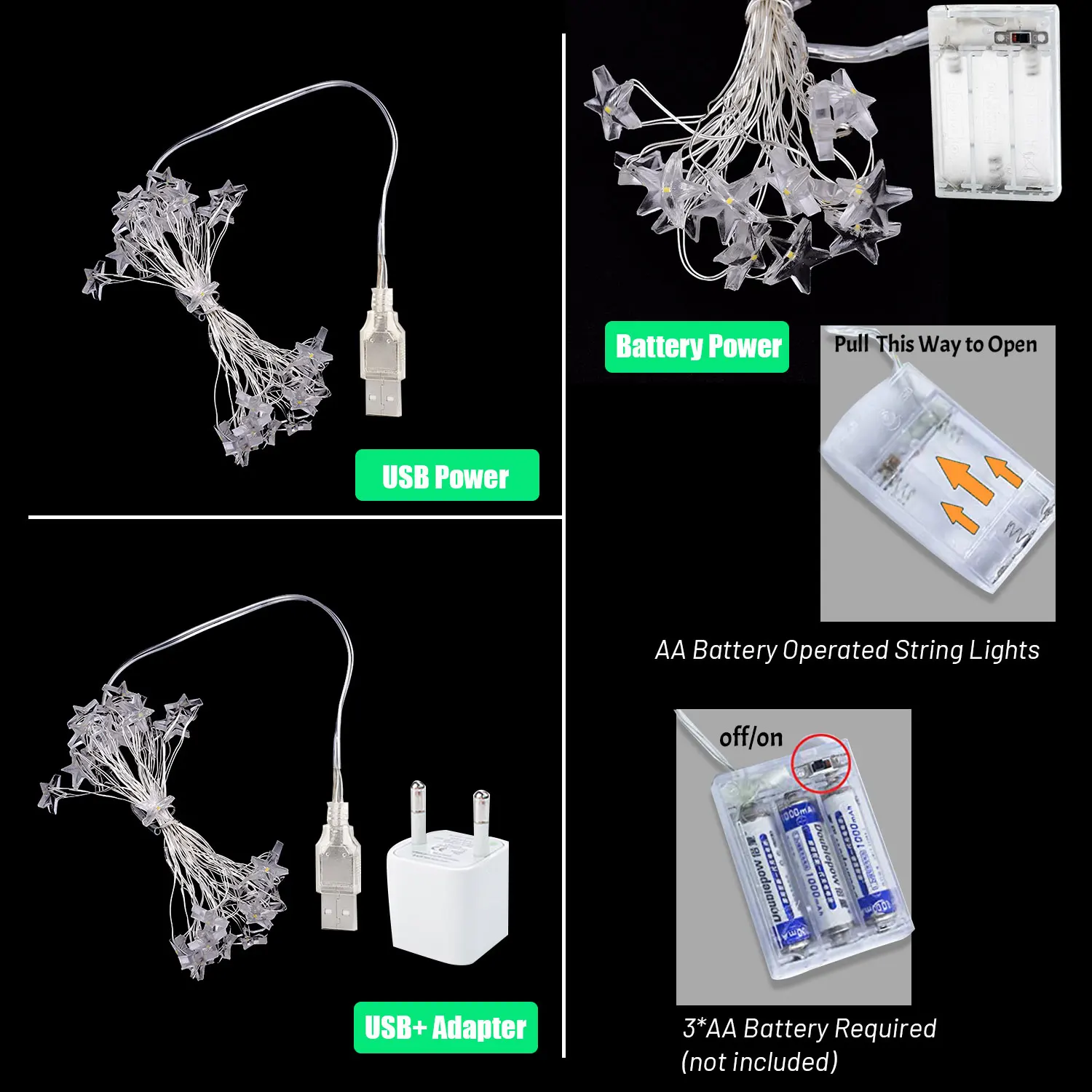 USBスターLEDストリングライト,3xaa屋外ガーデン,電池式フェアリーライト,家のギフト,寝室の装飾,かわいいアクセサリー