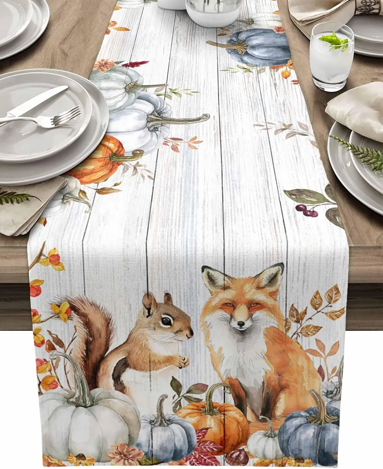 Thanksgiving Autumn Pumpkin Floral Linen Table Runners Wedding Decoration Washable Home Dining Table Runners Party Supplies