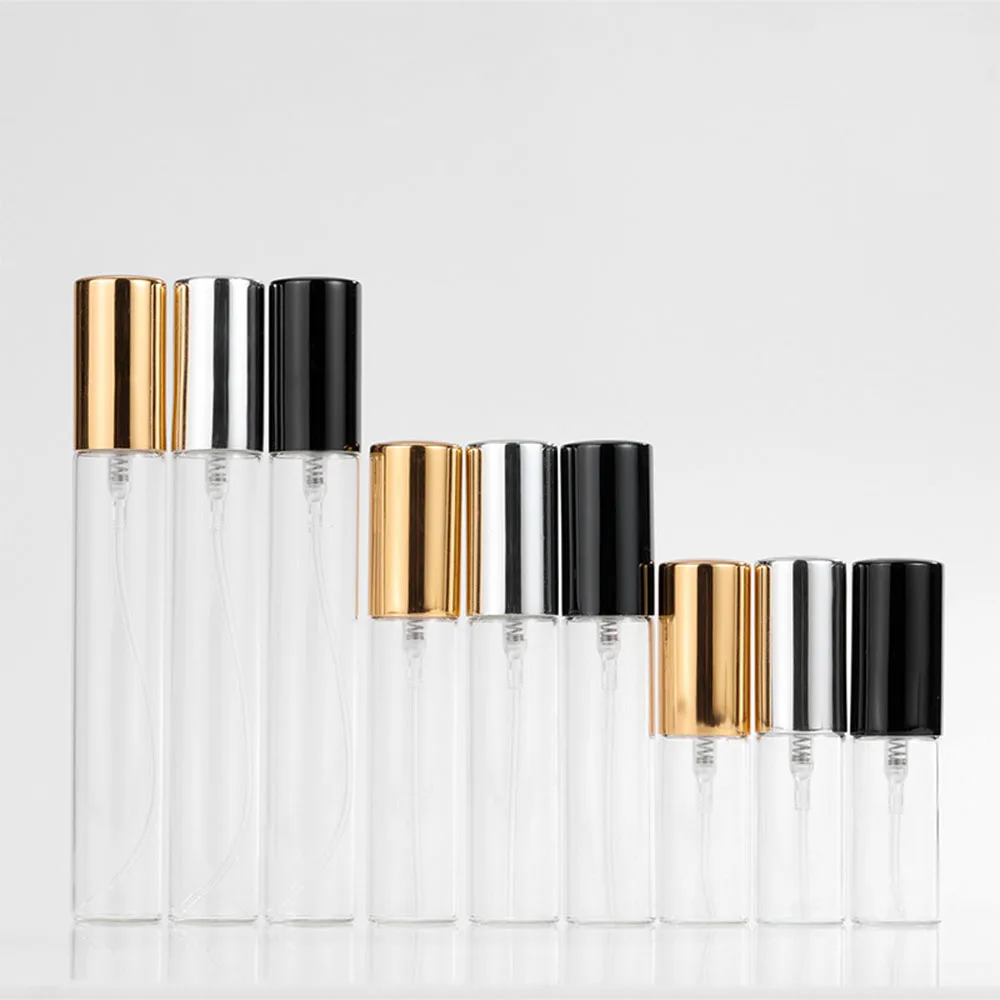 

20/50/100pcs 5ml 10ml 15ml Perfume Spray Bottles Empty Transparent Portable Glass Perfume Atomizer Cosmetics Sample vial Travel