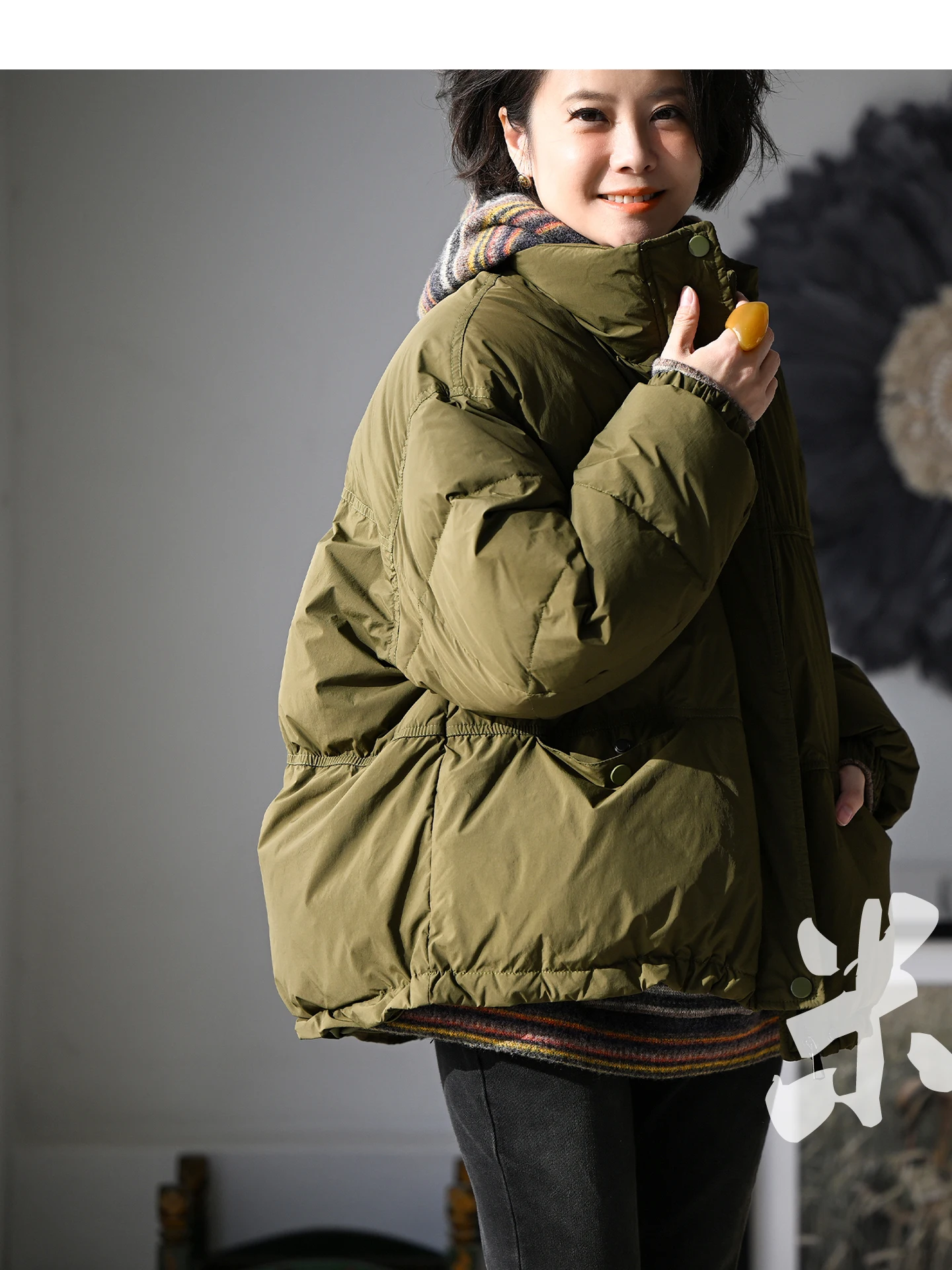 

Повседневная художественная белая пуховая куртка Y89802 для женщин, зимнее пальто с воротником-стойкой, двойными карманами, теплая.