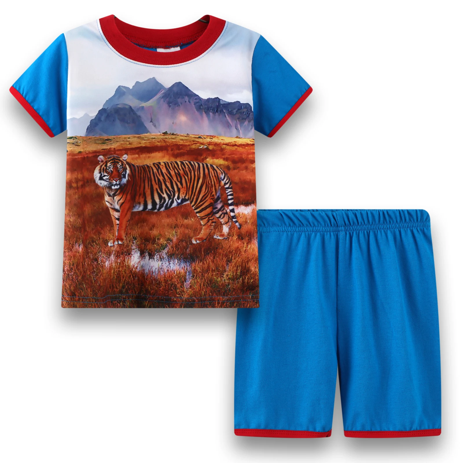 طقم ملابس نوم للأولاد ذو سمكة كبيرة صغيرة PJS: طقم ملابس نوم لطيف مطبوع عليه سلسلة طعام، بيجامة قطنية مريحة مع تي شيرت وبنطلون قصير للأعمار من 2 إلى 7 سنوات #4