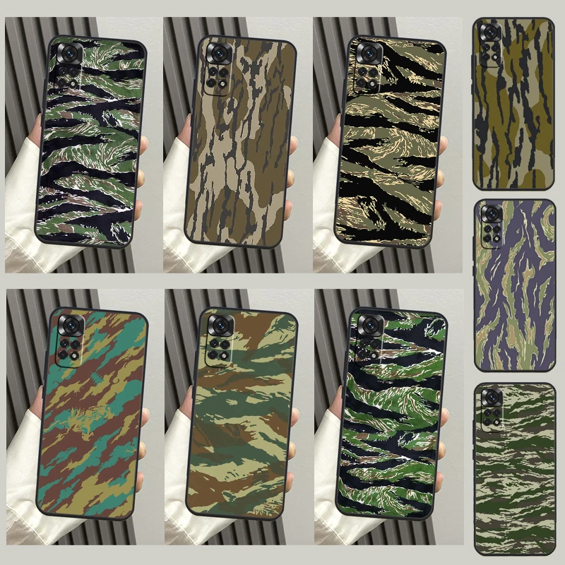 Humor Tiger Stripe Camo Army Camouflage Case For Xiaomi Redmi Note 10 11 12 Pro 8 9 Note 11S 10S Redmi 12C 9C 10A 10C Cover