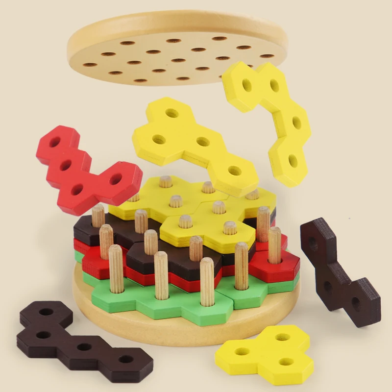 Burger Sorting Stacking Toys Children Montessori Wooden Toys Toddlers Preschool Educational Infant Hamburger Shape Pair Puzzle