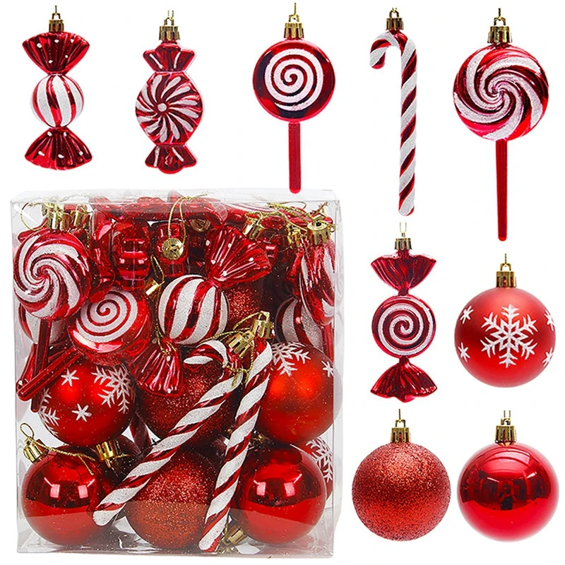 36pcs Christmas Ball Ornaments Xmas Hanging Candy Cane Ornaments  Christmas Ornaments Peppermint Lollipop Hanging Tree Ornaments