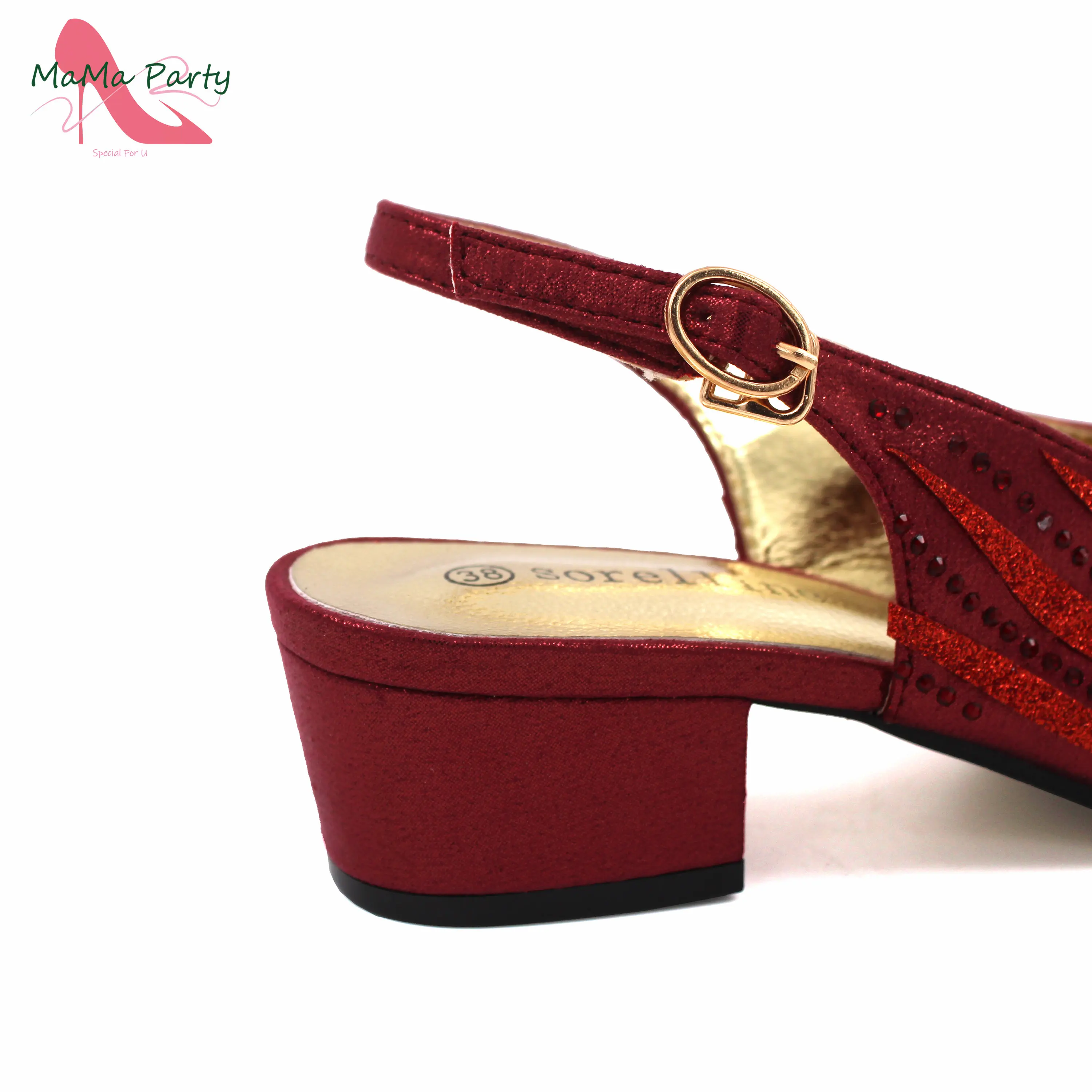 Low Heels New Arrivals Italian Design Nigerian Women Shoes and Bag Set in Wine Color Comfortable Heels with Appliques for Party