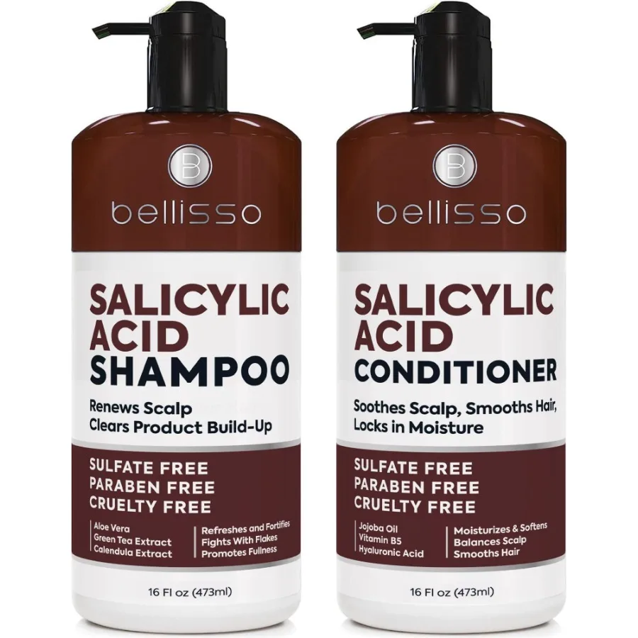 

Salicylic Acid Shampoo and Conditioner Set Scalp Exfoliator Formula for Flakes Anti Dandruff and Itch Relief for Women and Men