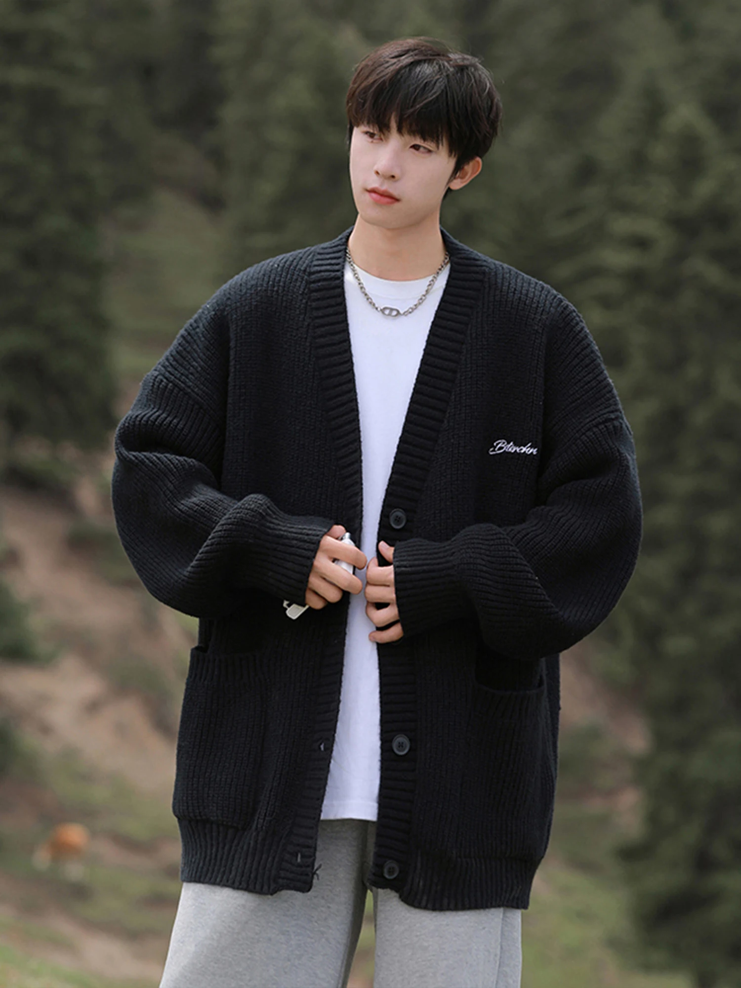 

Открытый кардиган в стиле ретро для мужчин, свободный крой, большие размеры, удобная вязаная верхняя одежда Lazy Sle на осень-зиму