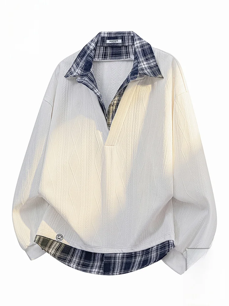 

PaulFrank Plaid irt Collar Sweatirt Men Loose Color Blo Design Casual Hoodie Polyester Fiber Long Sve Autumn Wear