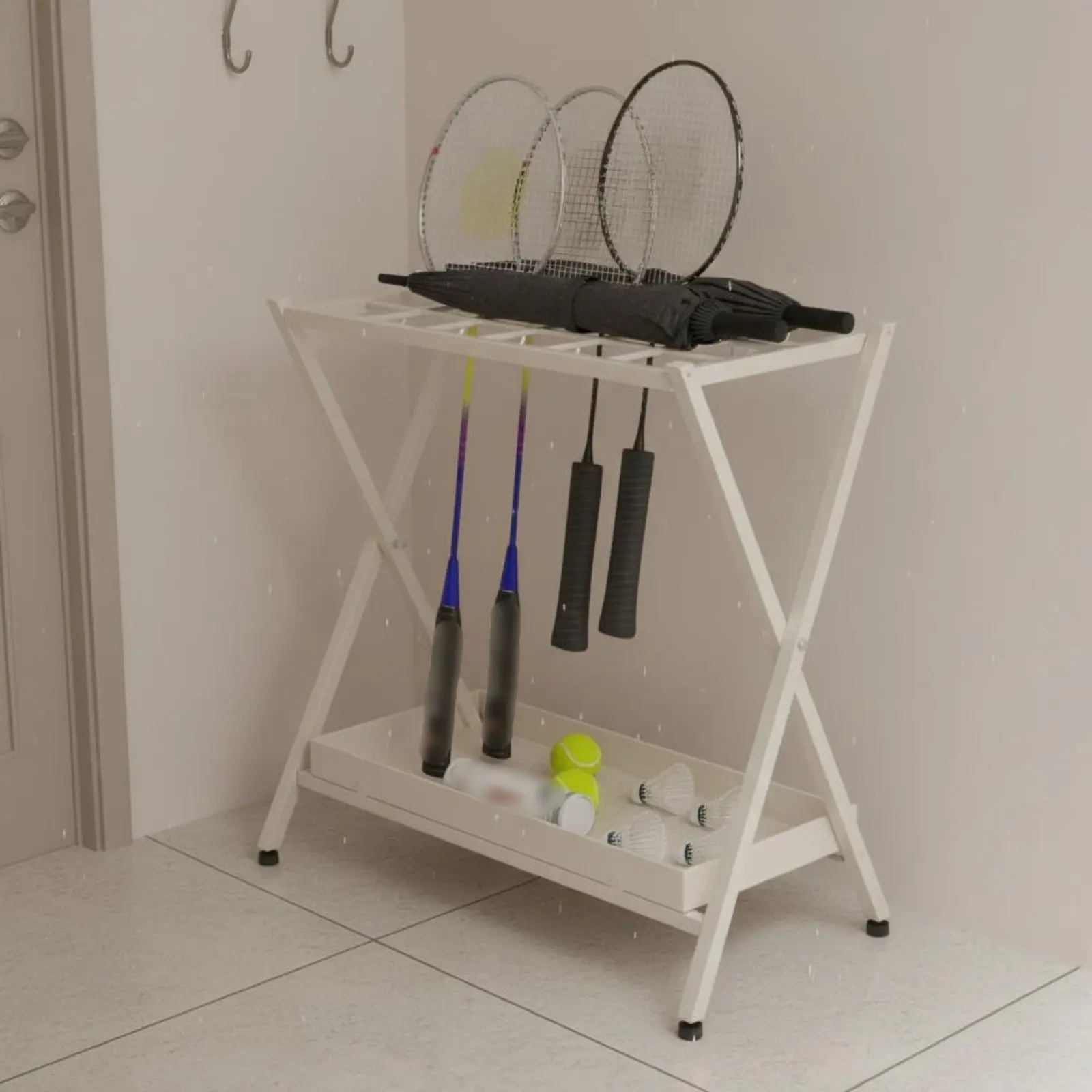 Foldable Badminton Racket Stand Stable Frame Versatile Umbrella Holder Entryway Sports Gear Organizer Large Capacity
