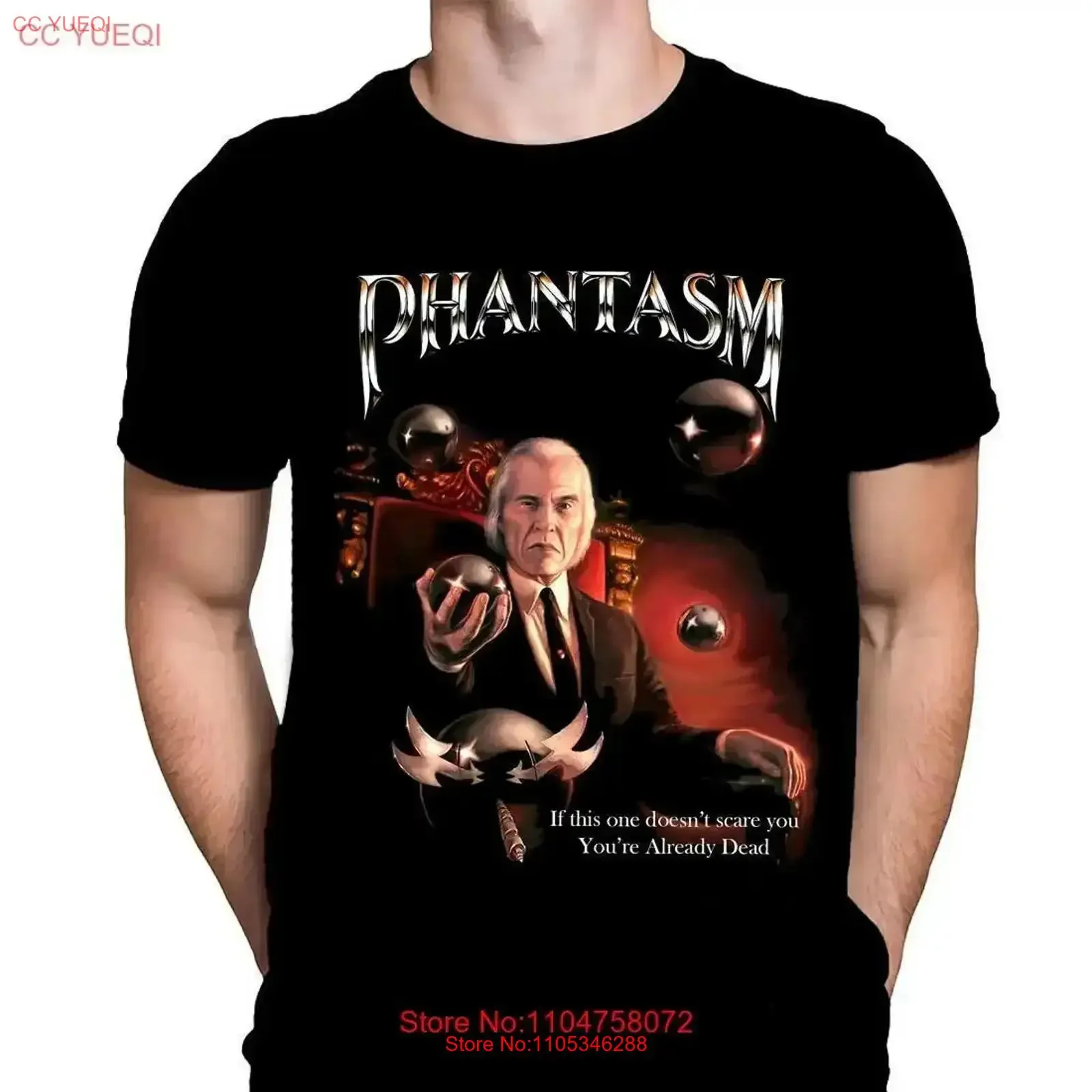 Фото Футболка HORROR T SHIRT PHANTASM, черная, винтажная, в стиле 80-х, с эффектом потертости, дизайнерская одежда для мужчин, в стиле стритвир, повседневная, мягкая, универсальная.