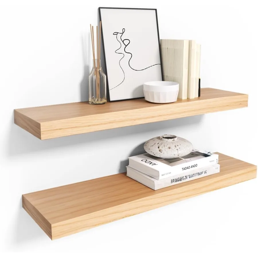

Floating Shelves Wooden Wall Shelf for Rustic Dr Hanging Display Shelving for Bedroom Bathroom Kitchen Living Room Natural Wood
