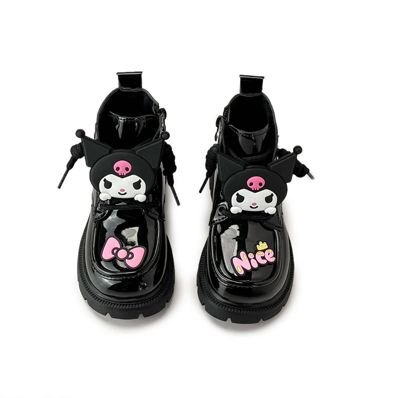 Cute Kuromi Girls Shoes Sanrio Kawaii Anime Children Ankle Boots Winter Sweet Cartoon Martin Boots Lovely Leather Boots Kid Gift