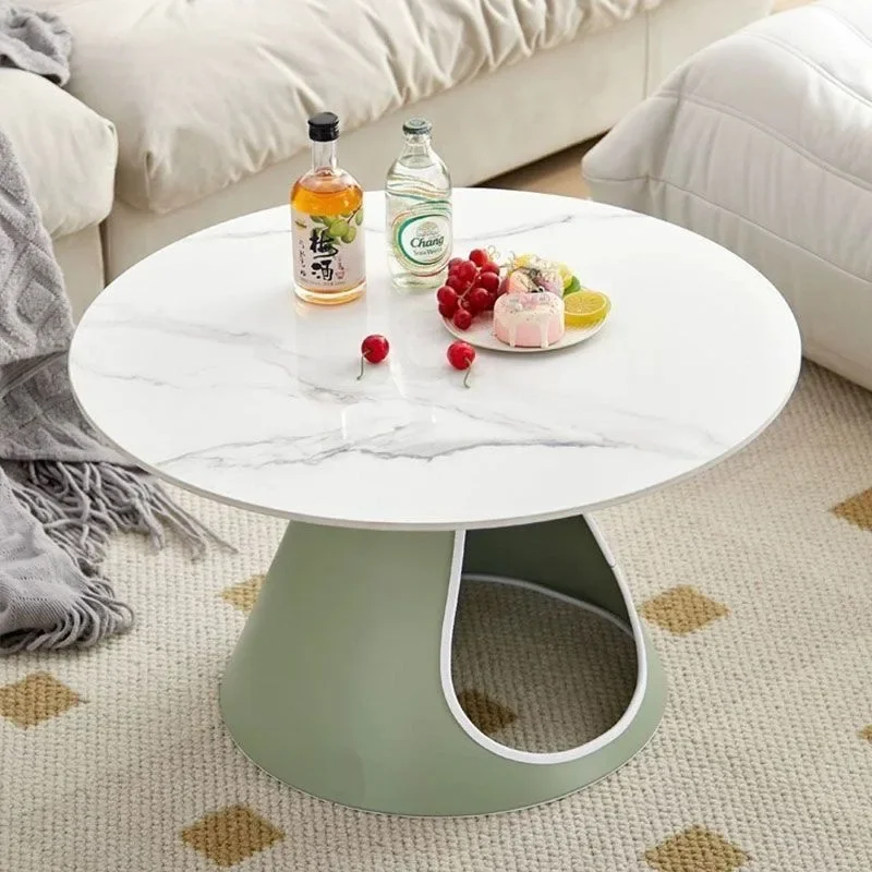 Mesa de centro redonda de luxo leve e moderna, estilo creme combinado para sala de estar, mesa de centro doméstica pequena e simples