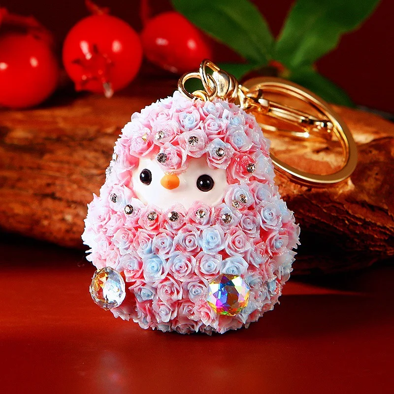 Creative Rose Penguin Keychain Cute Rose Penguin Car Key Chain Keychain Women Bag Pendant Metal Keychain Key Ring Festival Gift