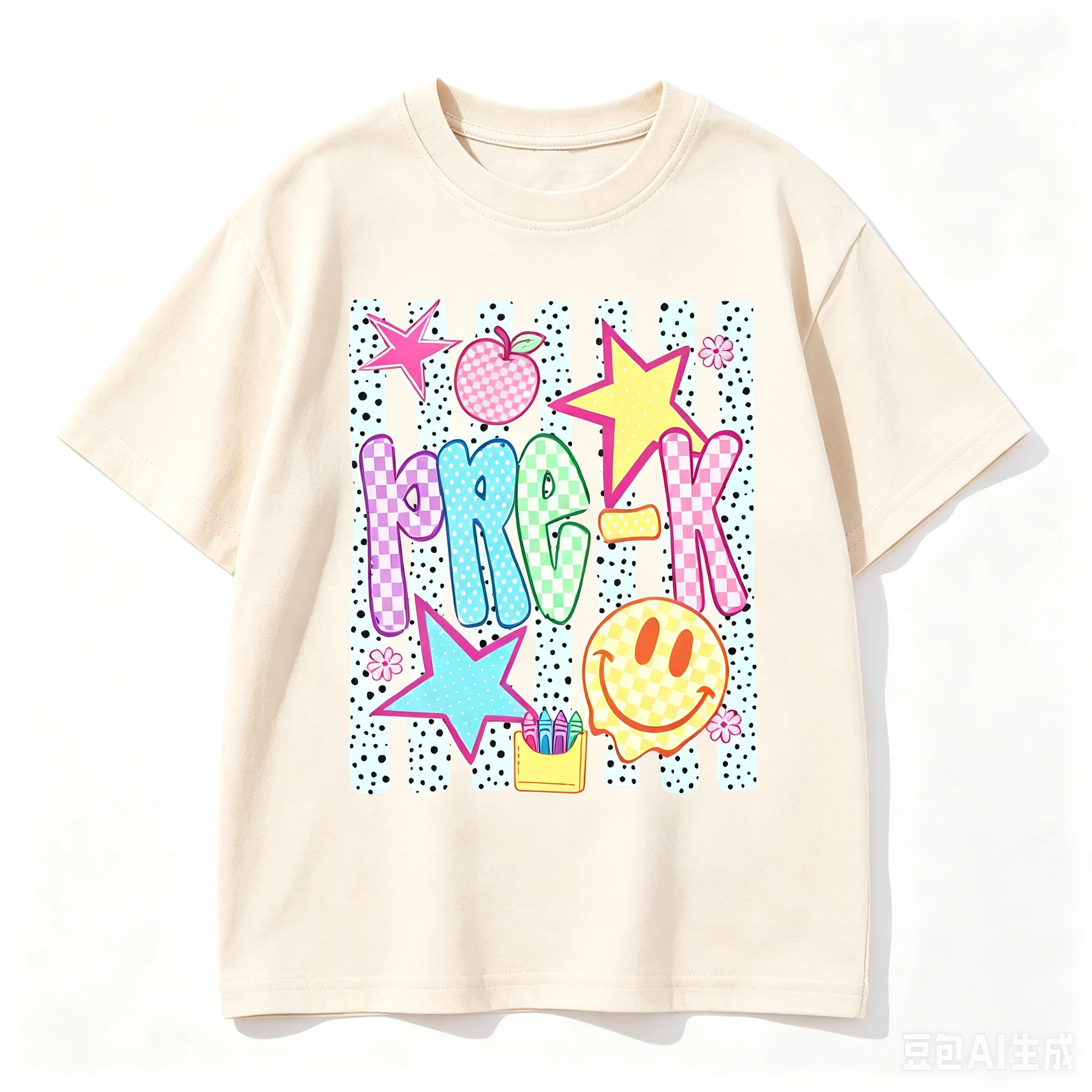 1pc Pre-k Back To School First Day of School Smiley Fac Cotton T shirt Unisex Men Women Kids Streetwear Casual Short Sleeve Tops