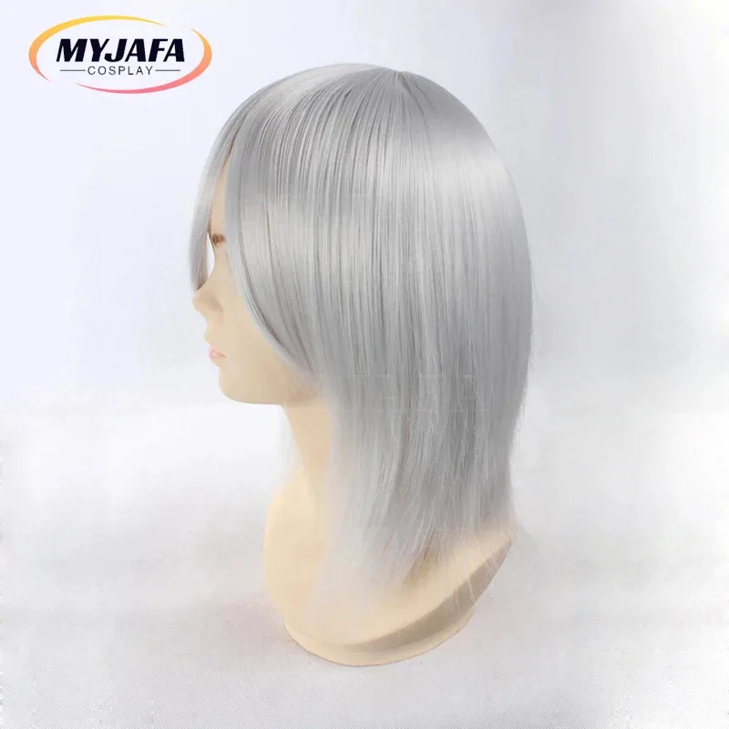 ABC123Anime D.Gray-man Allen Walker كوسبلاي قصير فضي مقاوم للحرارة شعر مستعار اصطناعي + شعر مستعار Capx؛ 3، f'6، h.7؛ j