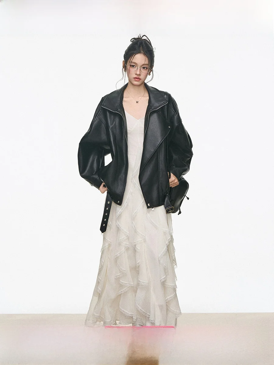 

Кожаная куртка Westayone для женщин, повседневная, свободного кроя, с подкладкой из полиэфирного волокна, осень 2025, новая, коричневая