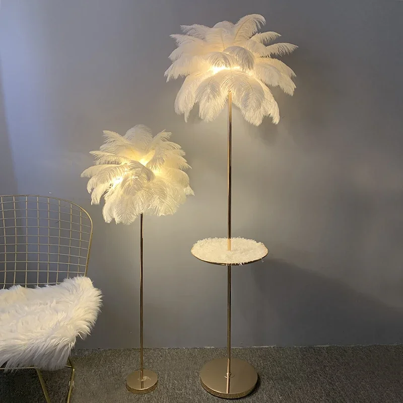 Modern Led Floor Lamp Nordic Living Room Ostrich Feather Lamps Bedroom Stand Lights Bedside Lamps Room Decor