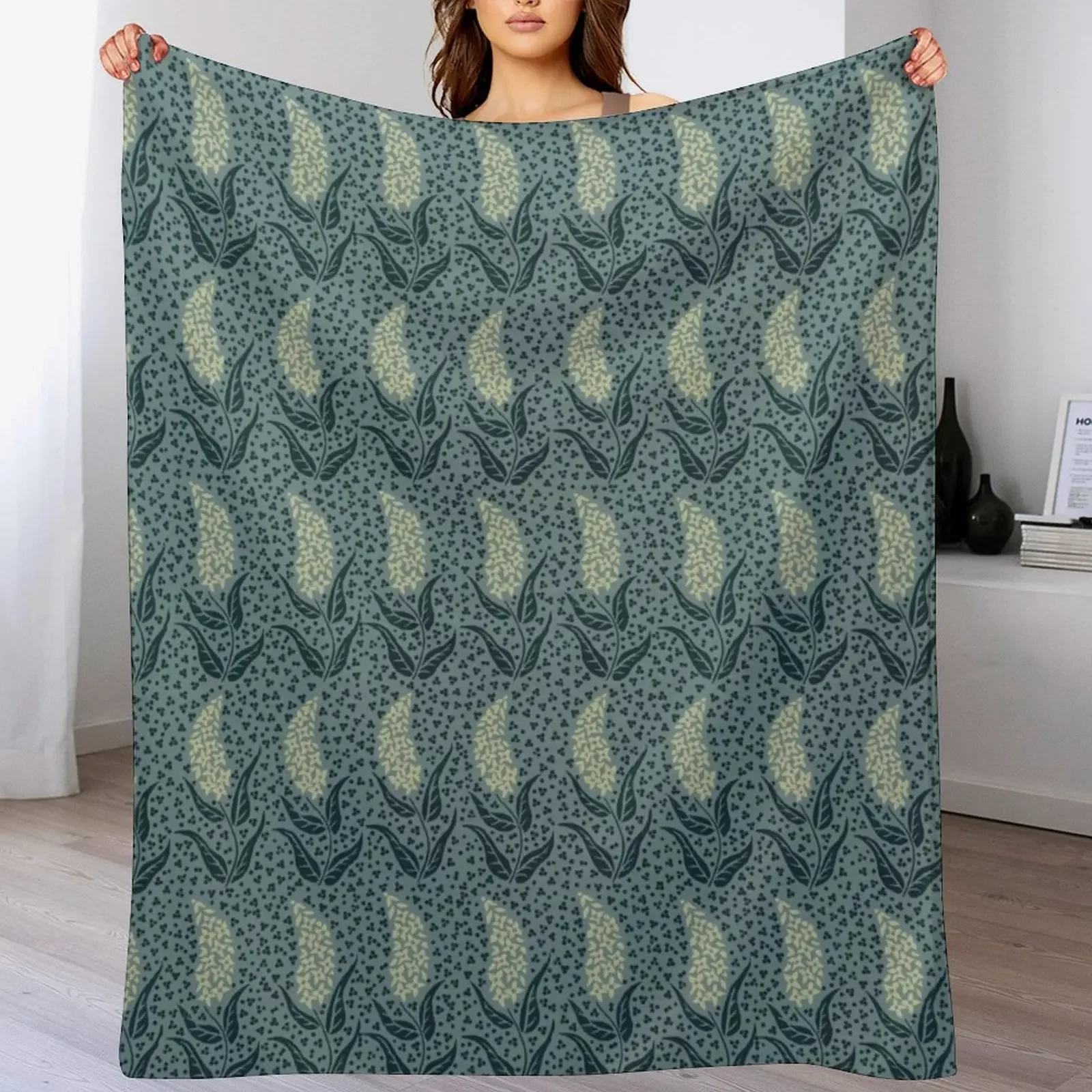 

Flower Spike in Pale Yellow on Teal Throw Blanket Blankets For Bed Flannel Fabric Flannel Blankets