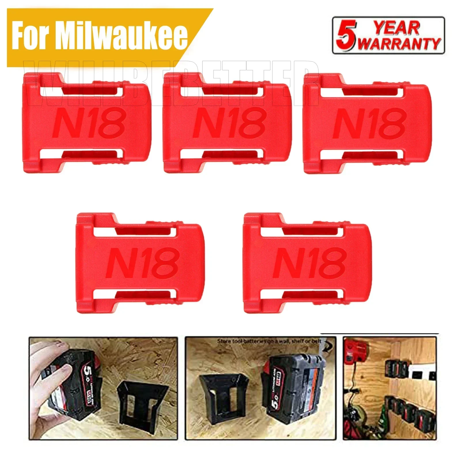 

5PCS Battery Holder for Milwaukee Battery Mount Dock Holder Fit for M18 48-11-1850 18V Mount Holder Cover Dock Clip