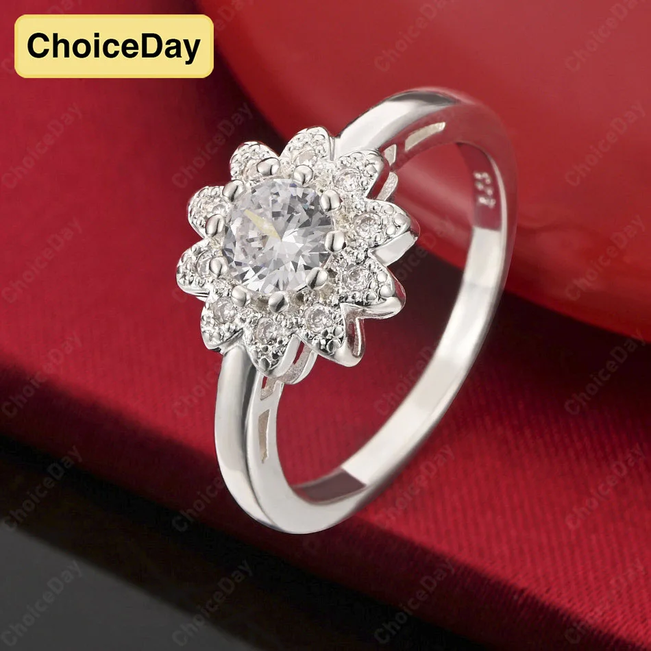 

ChoiceDay Elegant 925 Sterling Silver 7-10 Exquisite Snowflake Zircon Ring Women's Wedding Party Accessories Jewelry