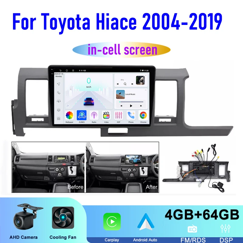 GPS 10" For Toyota Hiace 2004-2019 Car Radio Wireless Apple Carplay Android 15 Google Map Steering Wheel Control WIFI 4-64GB view 3