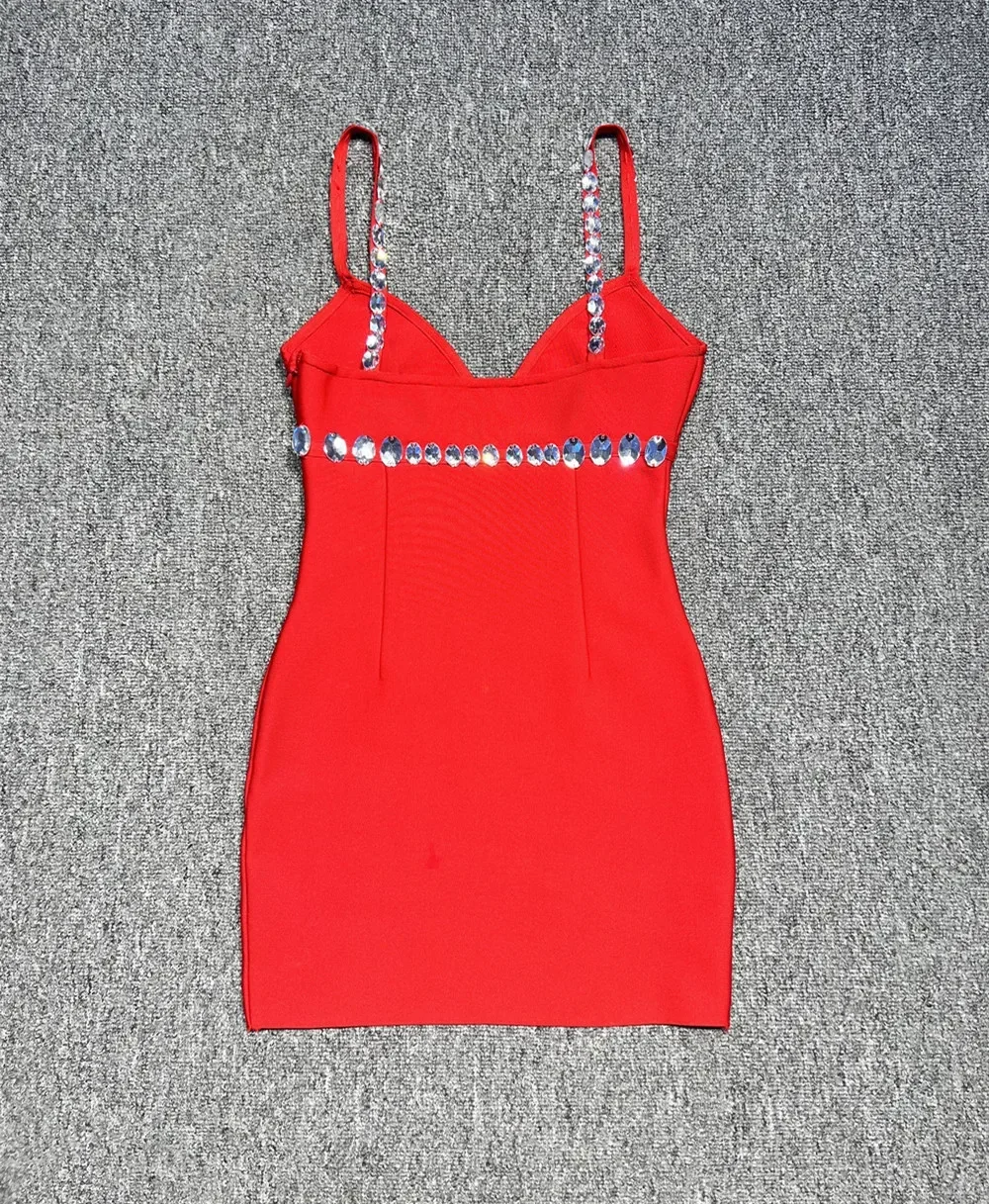 2025 novo vestido de bandagem de cristal sem mangas decote em v profundo elástico bodycon mini preto clube vestido de festa celebridade atividade roupas
