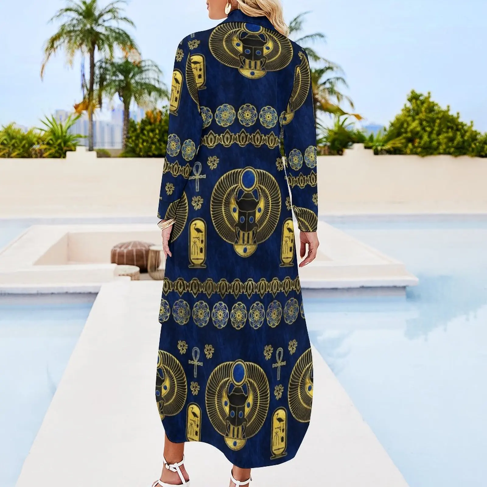 Egyptian Scarab Ornament Pattern Long Sleeved Shirt Dress party dress women elegant luxury clothes for women clothes