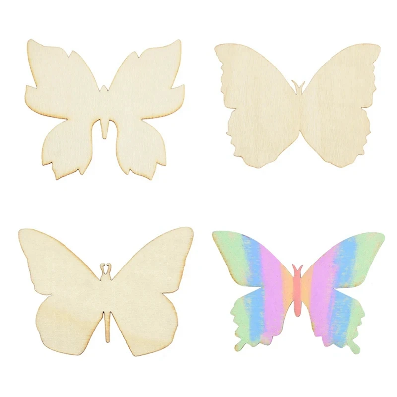 80PCS Wooden Butterfly Blank Wood Slices Set Kids Painting Crafts Wedding Easter Home Decorations Set Butterfly Party DIY Gift