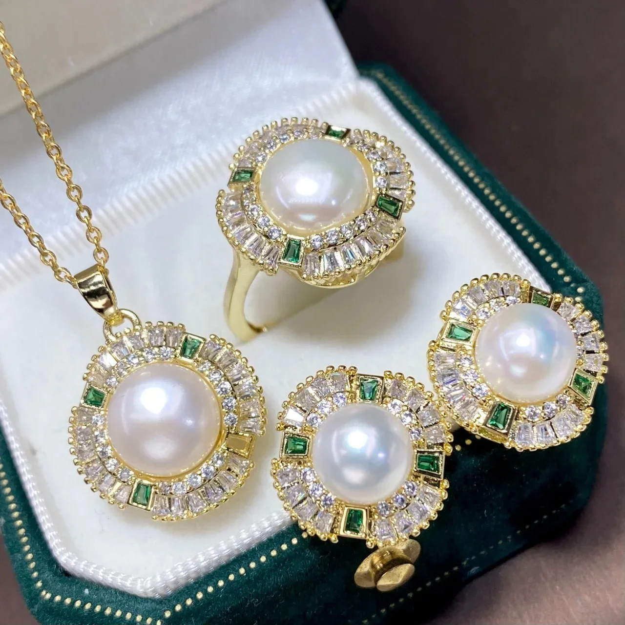 one set freshwater pearl 6-8mm pendant /earrings/Ring white pearl